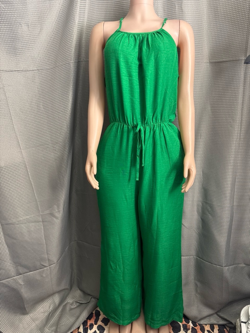 Sleeveless Emerald Green Drawstring Jumpsuit